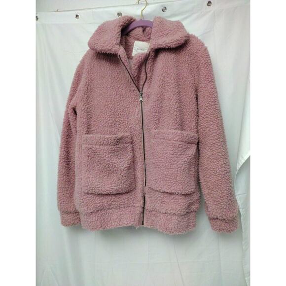 Elodie Teddy Sherpa Coat Blush Pink Size XS Satin Lined Pocket Zip Warm - Picture 3 of 10